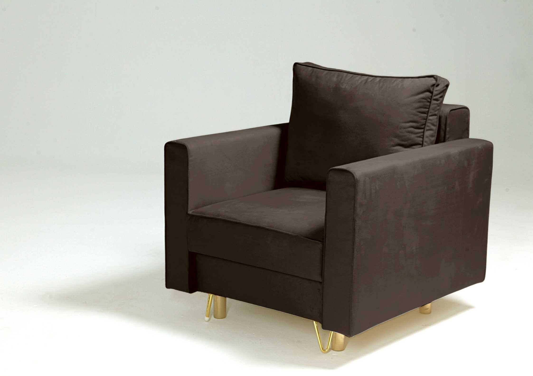 Brązowy fotel na złotych nogach DES